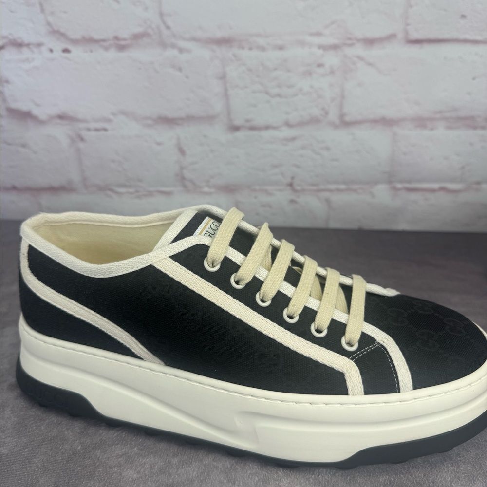 Gucci Mens Gg Black Tennis Treck 1977 Sneakers NIB 39.5 Mystic White - Picture 4 of 14